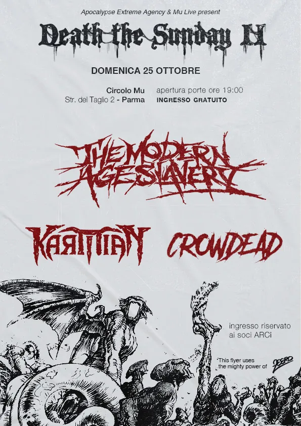 Death The Sunday Fest II: domenica 25 Ottobre a Parma con The Modern Age Slavery, Karmian e Crowdead