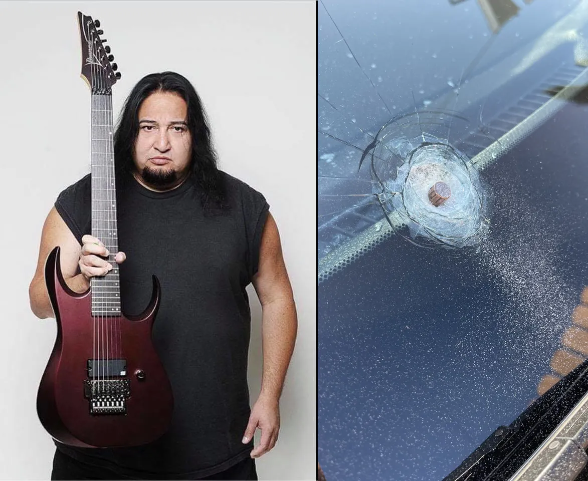 Fear Factory: l'auto di Dino Cazares colpita da un proiettile di grosso calibro