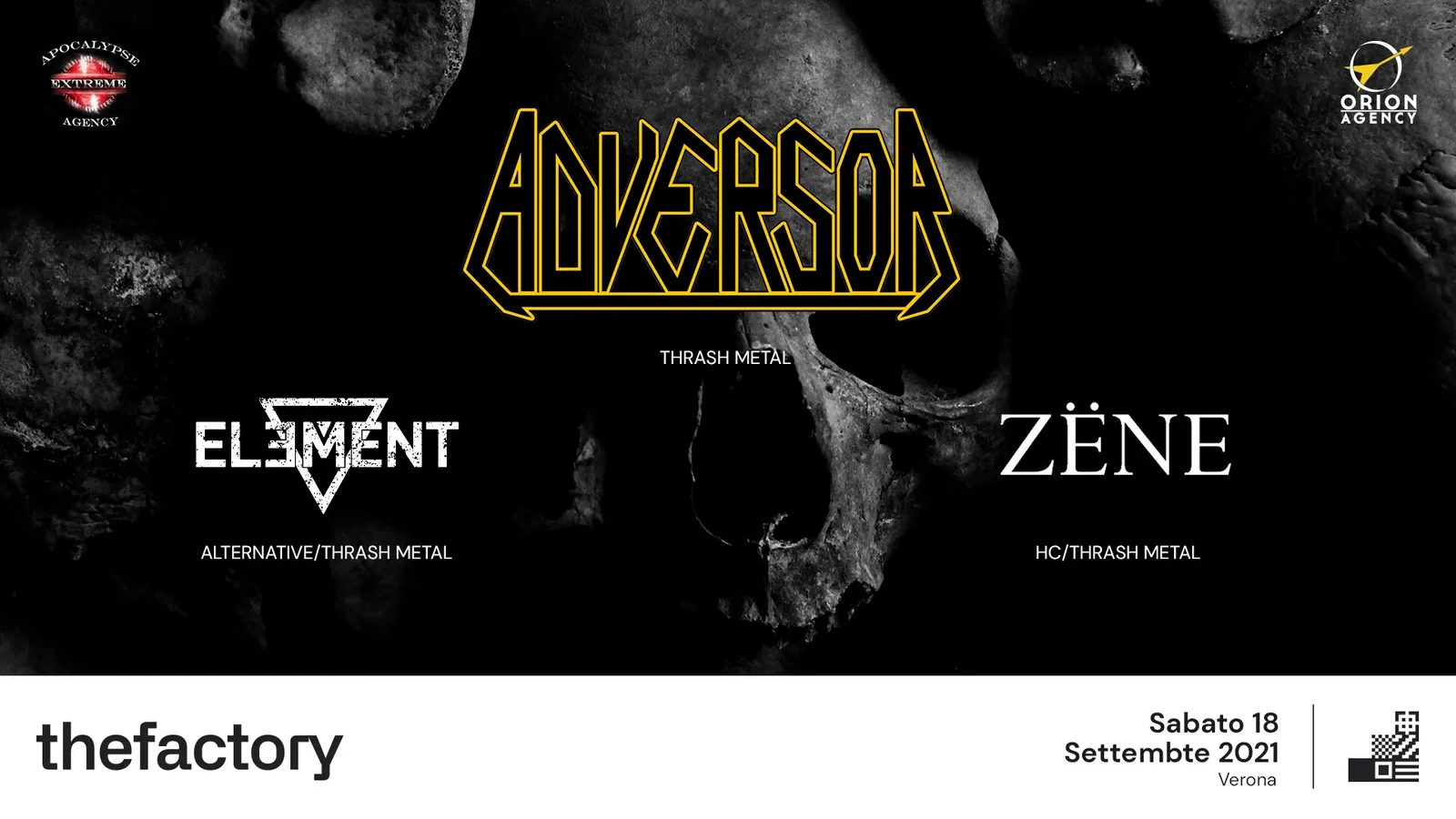 Adversor: domani assieme a Zëne ed Element sul palco del The Factory