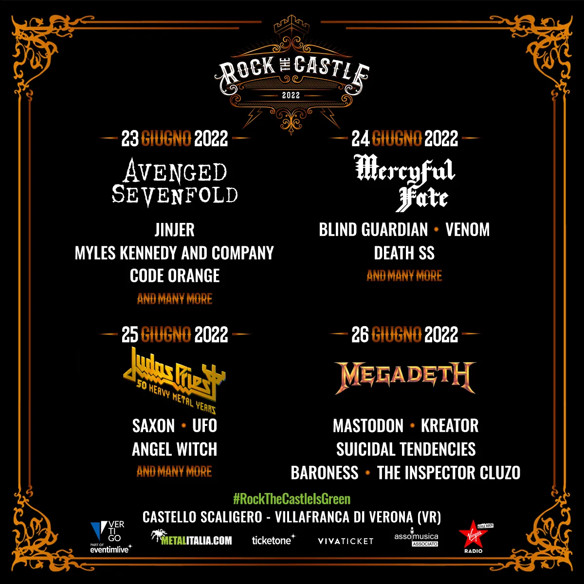 Rock the Castle 2022: annunciate le prime band, Judas Priest, Megadeth, Mercyful Fate e Avenged Sevenfold gli headliner