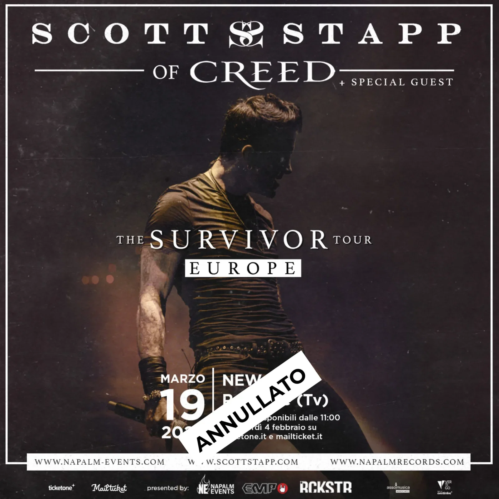 Scott Stapp: il tour europeo è cancellato