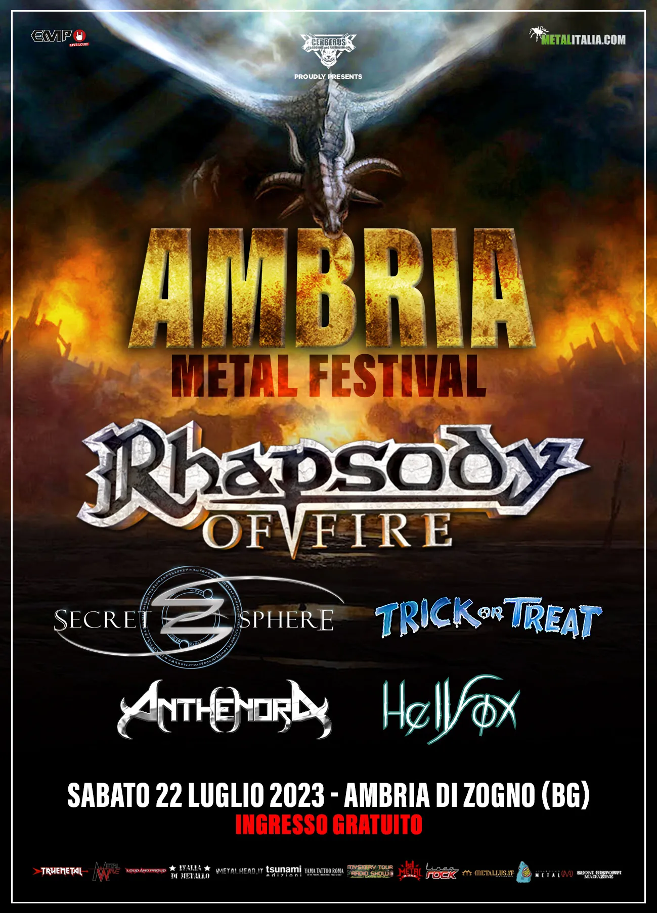 Ambria Metal Festival 2023: confermati Rhapsody Of Fire, Secret Sphere, Trick Or Treat e altri