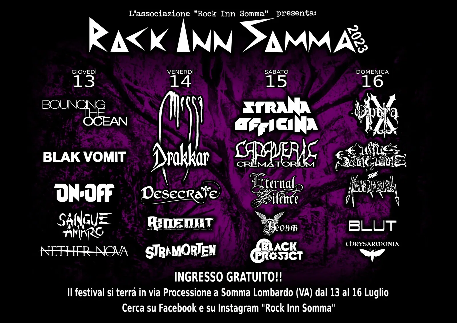 Rock Inn Somma: annunciati gli orari del festival