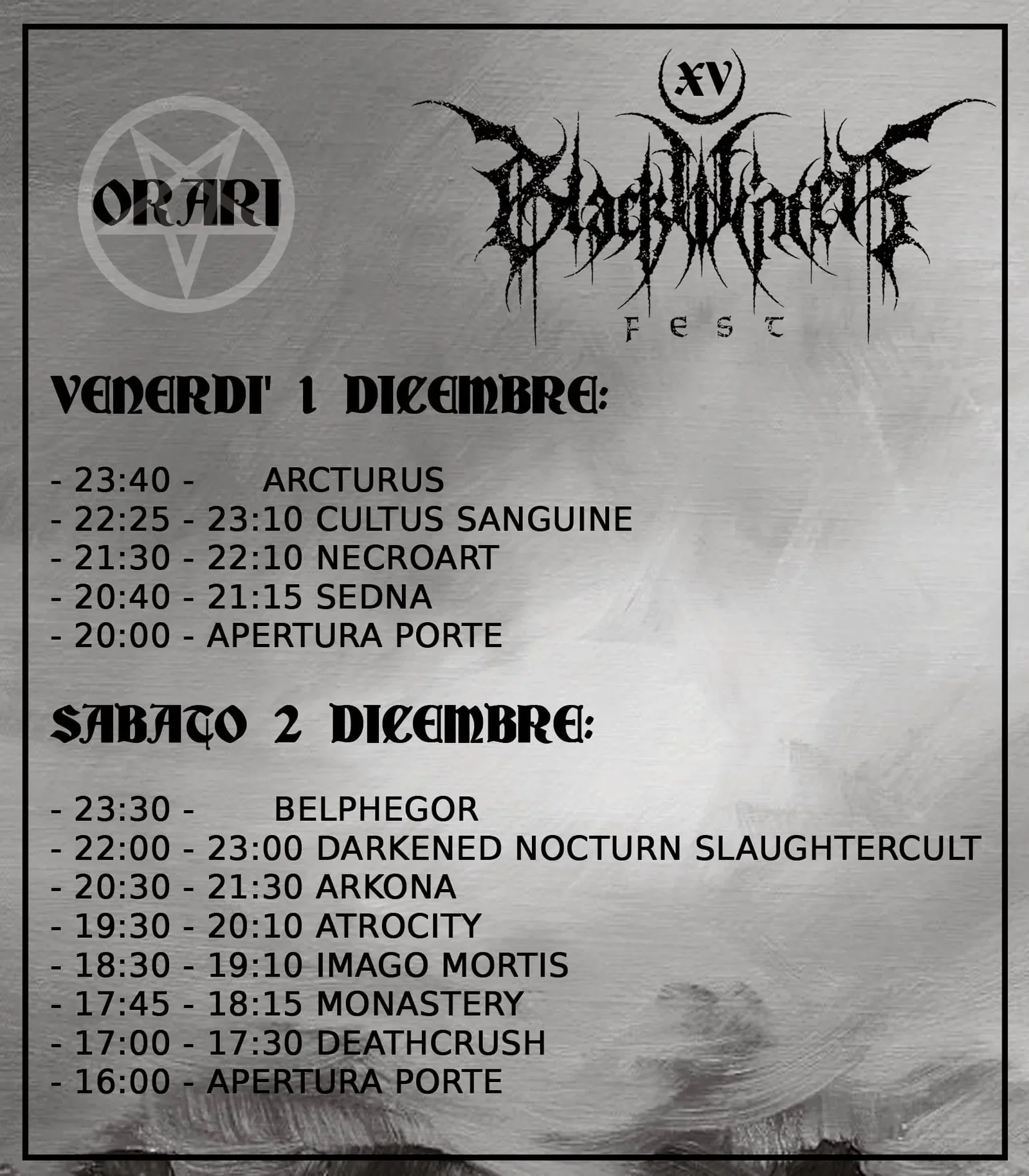 Black Winter Fest: gli orari della quindicesima edizione