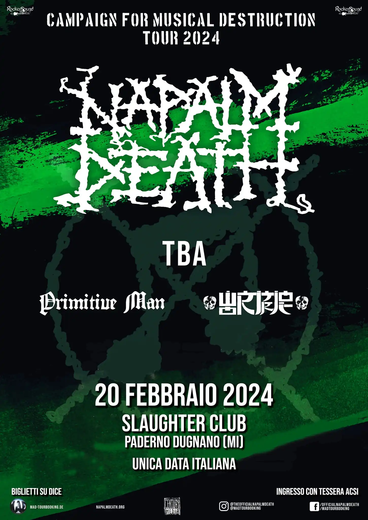 Napalm Death: unica data italiana il 20 febbraio 2024 allo Slaughter Club (Paderno Dugnano)