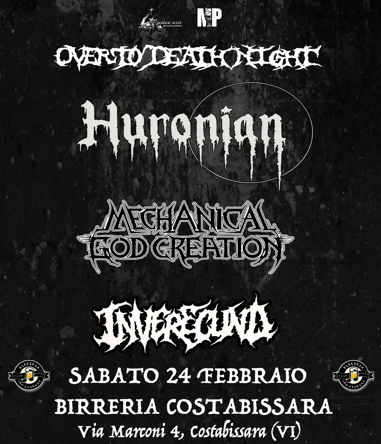 Over To Death Night: Huronian, Mechanical God Creation e Inverecund alla serata del 24 febbraio