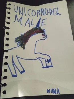 Diana, Unicorno del Male, 2024, pennarello su carta.