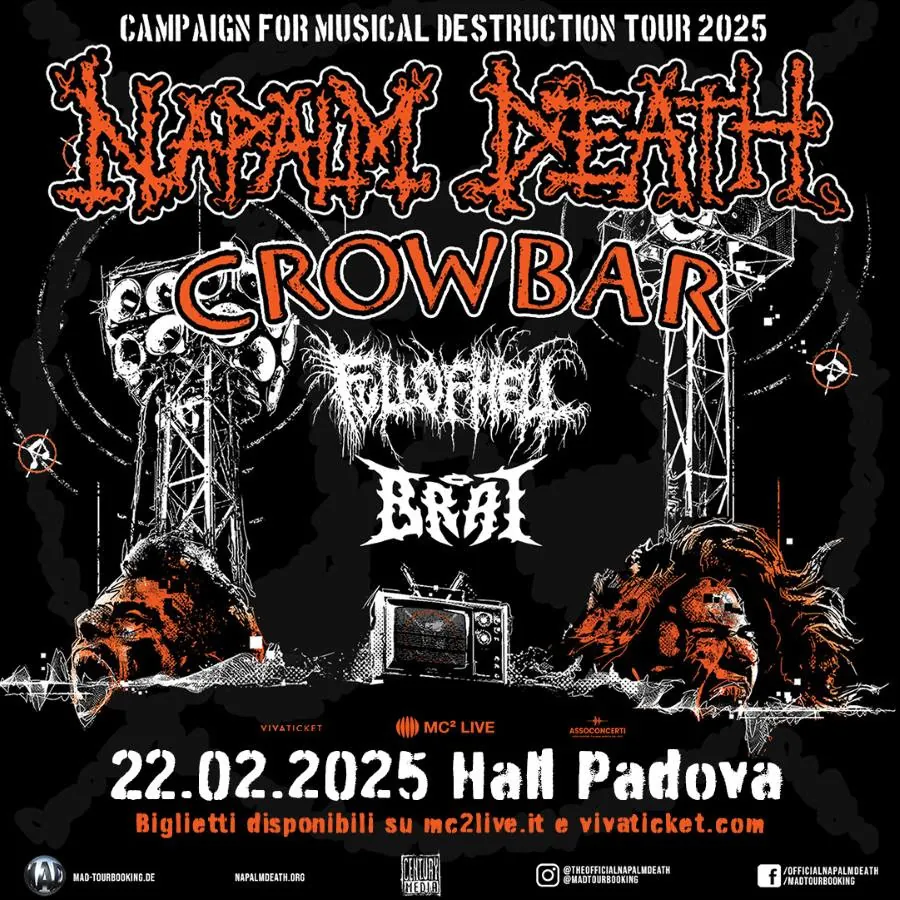 Napalm Death: il 22 febbraio dal vivo a Padova con Crowbar e Full Of Hell