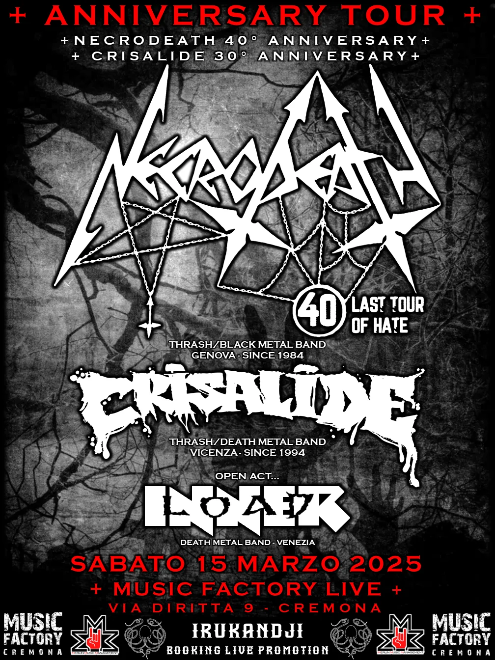 Anniversary Tour: con Necrodeath, Crisalide e Innerload