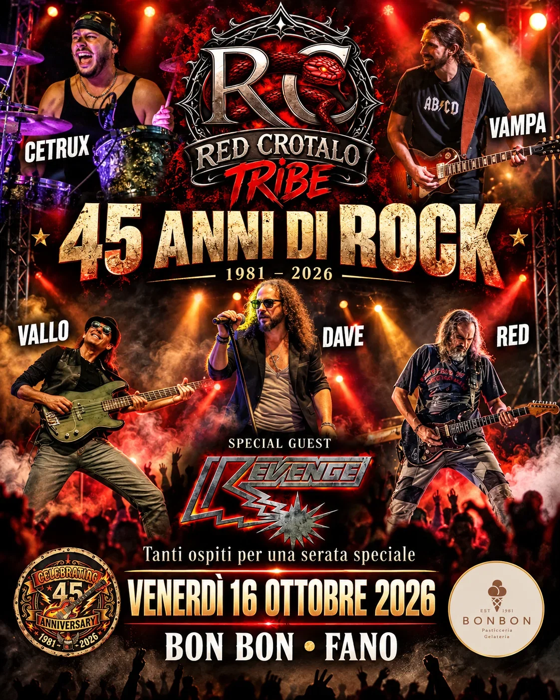 Revenge: di nuovo insieme sul palco il 16 ottobre a Fano per i 45 anni di rock di Red Crotalo